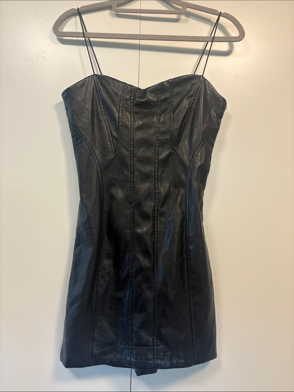 Forever 21 Black Faux Leather Spaghetti-Strap Mini Dress S